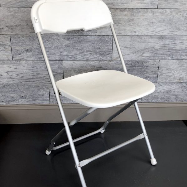 White Vinyl Chair with Aluminum Frame for Rent General Rental Center